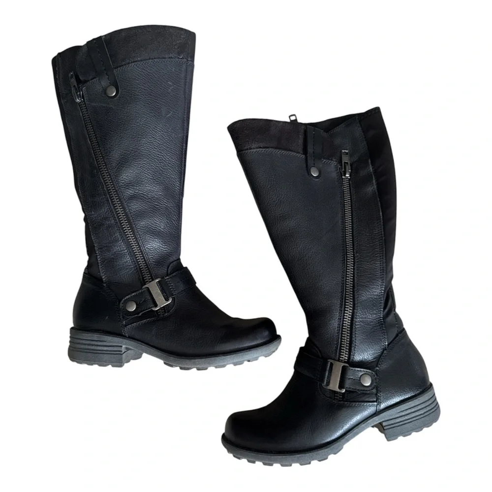 Earth Origins Portia Leather Women Black Wide Leather Zipper Knee High Boots 6.5